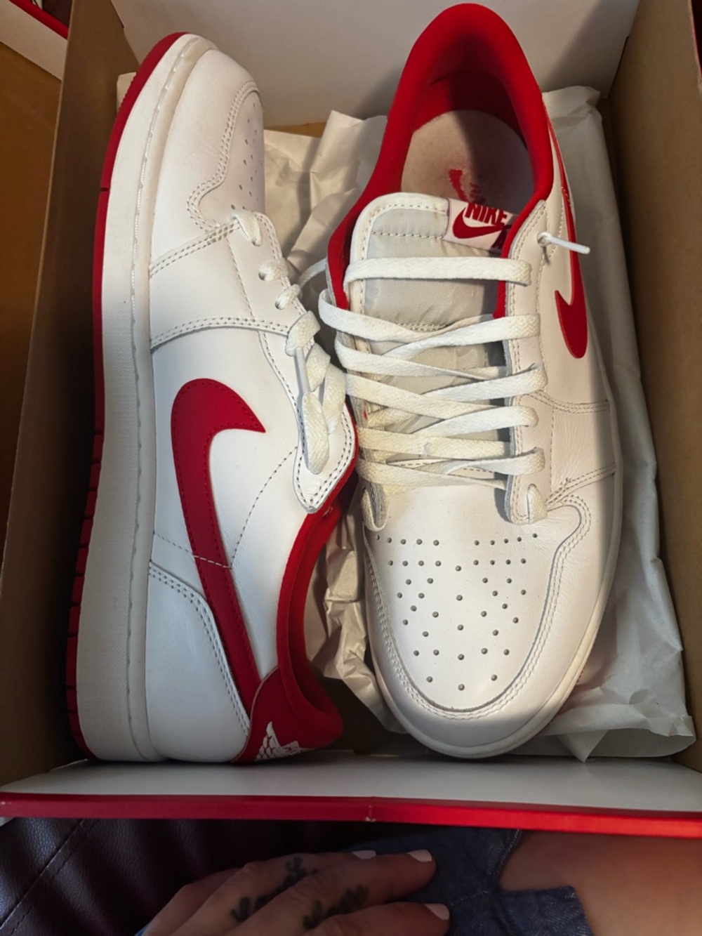 Nike White and Red Low-Top Sneakers — Iconic Swoosh Design